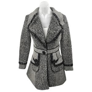 Tempo Paris Women's Gray Wool Collared Button Long Sleeve Sweater Coat Jacket S